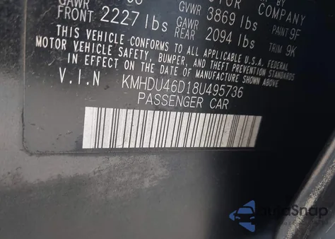 2008 Hyundai Elantra Gls/Se from USA, damaged, VIN KMHDU46D18U495736